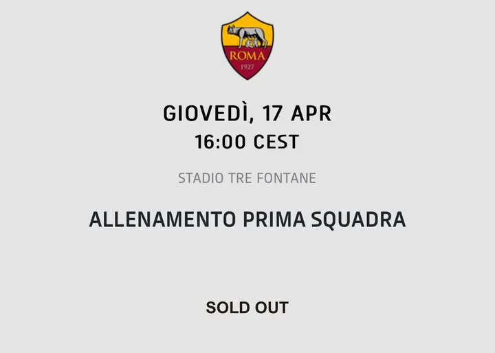 tre fontane allenamento biglietti sold out
