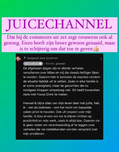 JuiceChannel reageert op statement van Enzo Knol