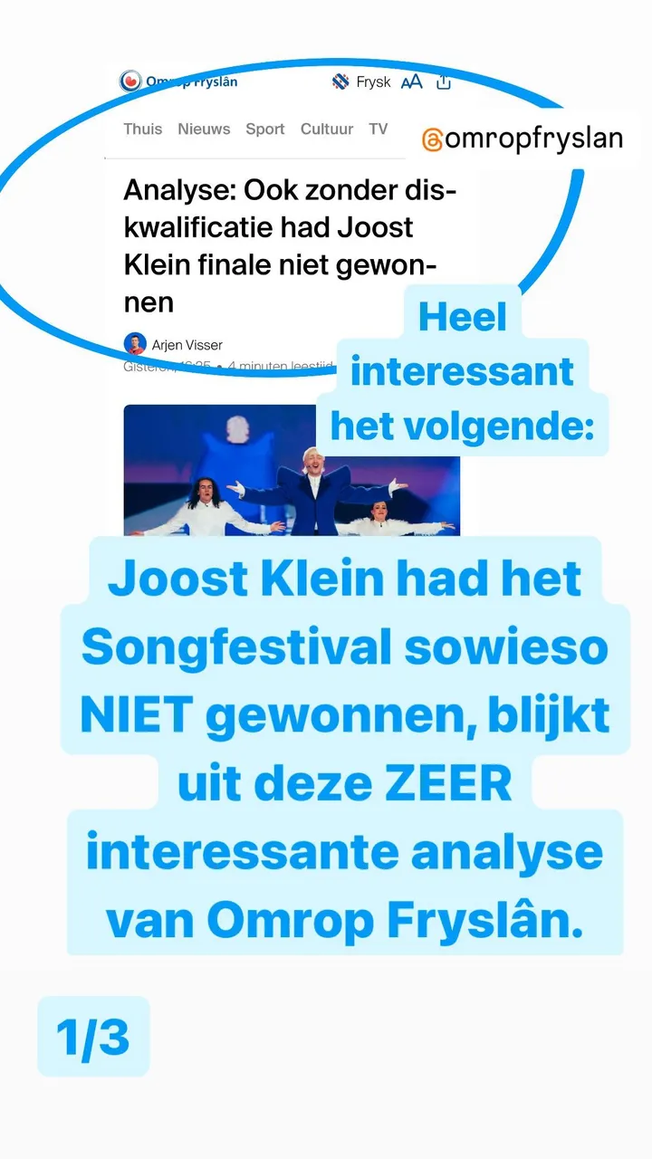 eurovisie songfestival uitslag joost klein