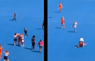 joosje burg krijgt bal in gezicht en gaat van het veld af