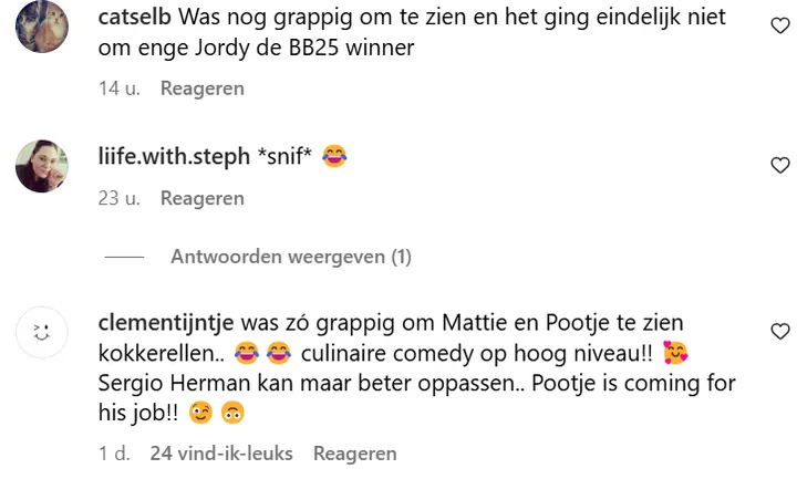 Reacties op de kookkunsten.