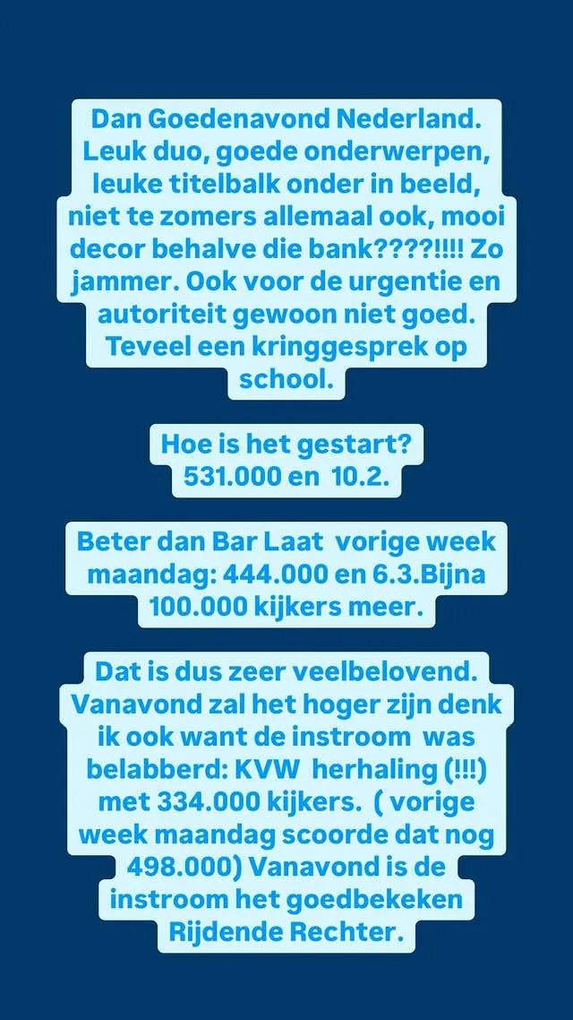 Goedenavond Nederland kijkcijfers