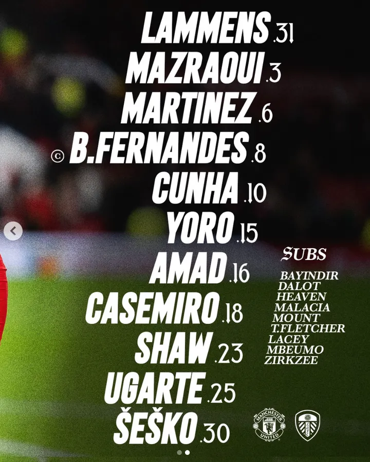 Man Utd lineup vs Leeds