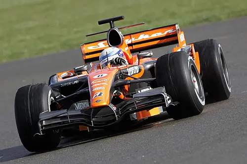 Markus Winkelhock in nieuwe Spyker F1 livery op Silverstone