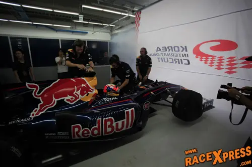 red bull racing show car in the f1 garage in korea