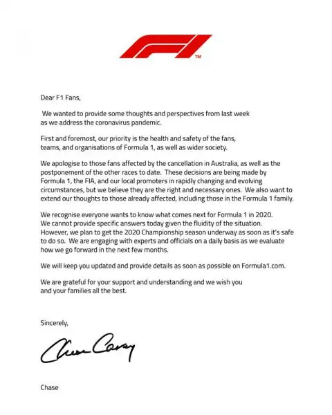 Chase Carey brief F1
