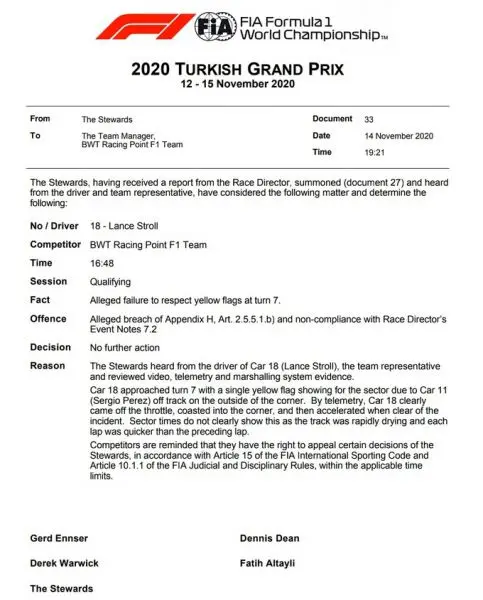 Lance Stroll geen penalty