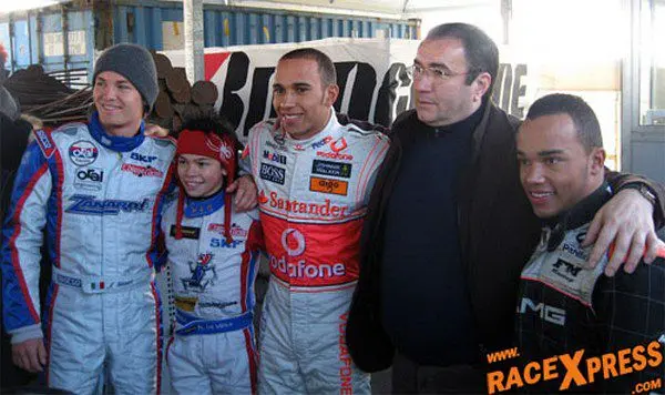 Nico Rosberg, Nyck de Vries, Lewis Hamilton, Gian-Carlo Tinini, Nicholas Hamilton