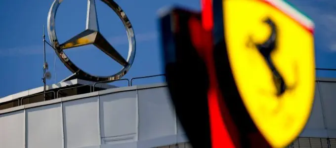 Mercedes versus Ferrari logos