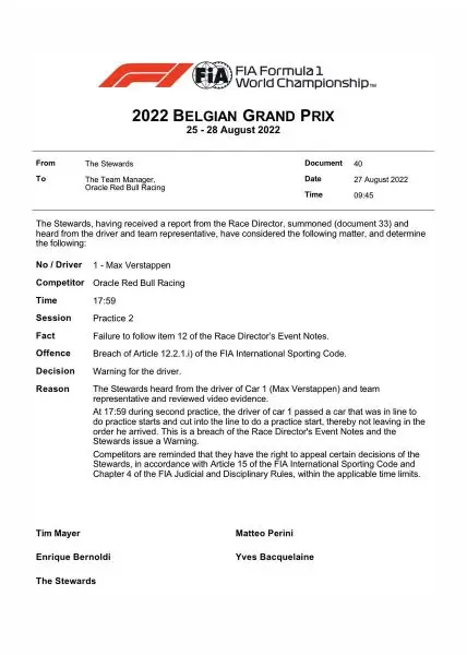 F1_verklaring_Max_Verstappen proefstart Spa 2022