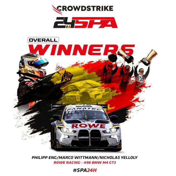CrowdStrike 24 Hours of Spa 2023 ROWE Racing met BMW winnaar