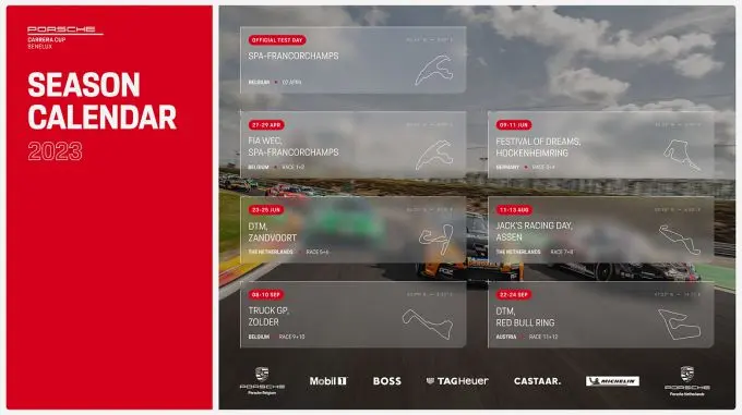 Porsche Carrera Cup Benelux kalender 2023