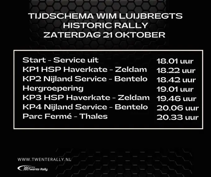 Rocar-Tech Twente Rally 2023 Tijdschema Historics