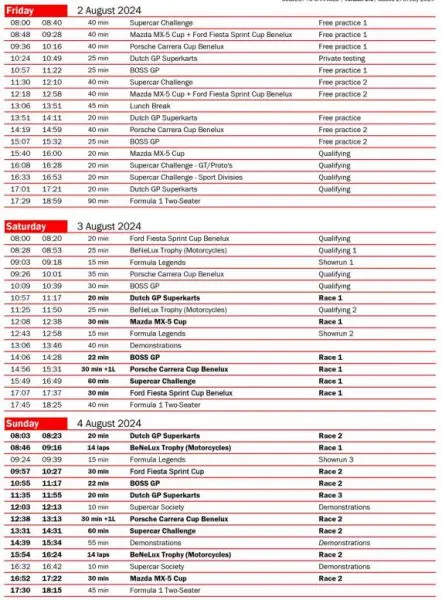 Tijschema Jacks Racing Day