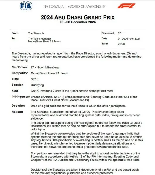 Nico Hulkenberg gridstraf