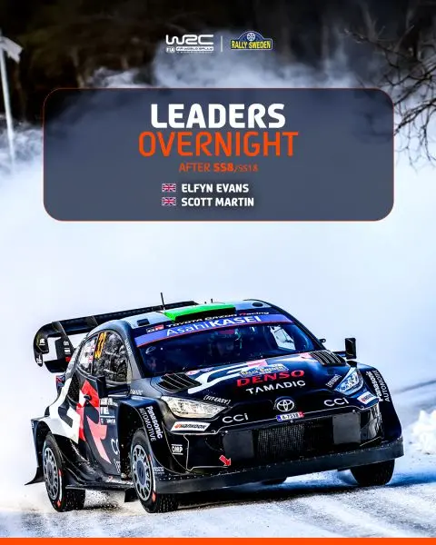 Rally Sweden 2025 Evans leader overnight