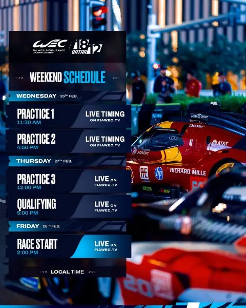 FIA World Endurance Championship-seizoen 2025 Qatar 1812km Foto 5 tijdschema raceweekend