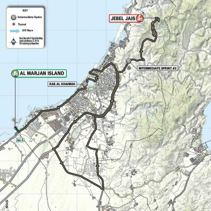 Karte UAE Tour 2024 Etappe 3 schematische Route<br>