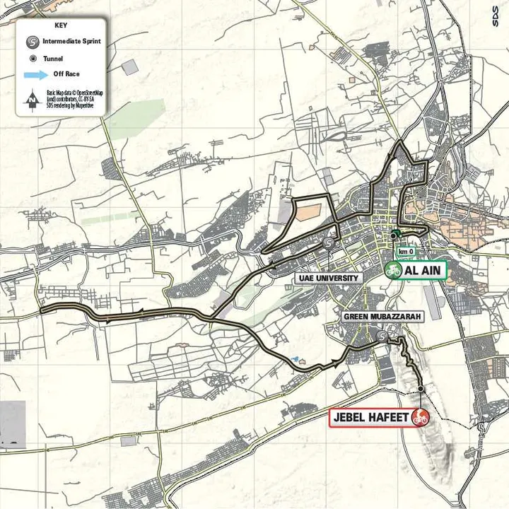 Karte UAE Tour 2024 Etappe 7 schematische Route<br>