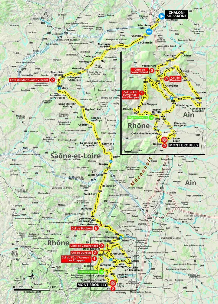 Karte Paris-Nizza 2024 Etappe 4 Route mit Rundkurs<br>