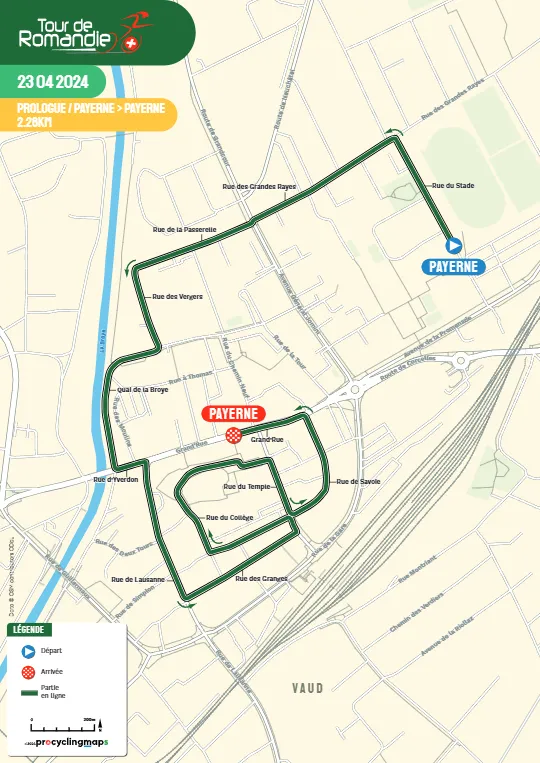 Karte Tour de Romandie 2024 Prolog schematische Route<br>