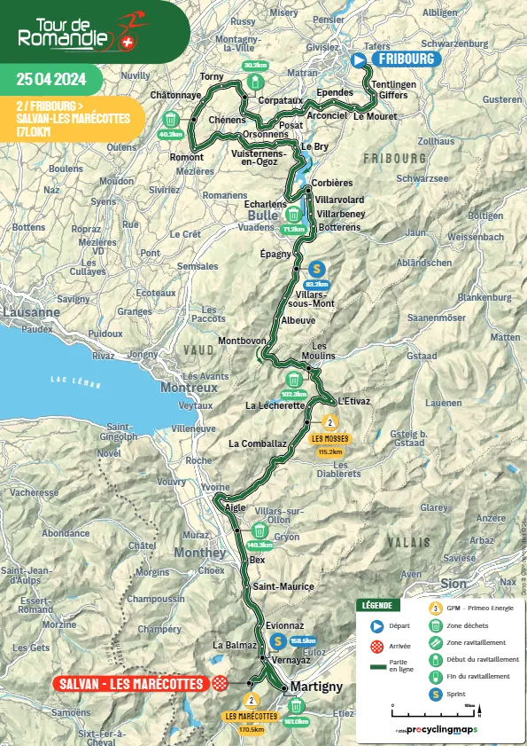 Karte Tour de Romandie 2024 Etappe 2schematische Route<br>