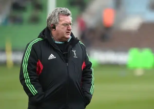LONDON, ENGLAND - FEBRUARY 21: Head coach of Harlequins John Kingston looks on prior to the Aviva Premiership match between Harlequins and Exeter Chiefs at the Twickenham Stoop on February 21, 2015 in London, England. (Photo by Tom Dulat/Getty Images)