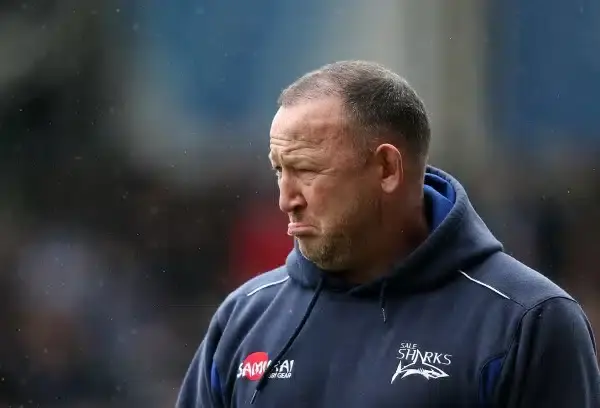 SALFORD, ENGLAND - MARCH 29: Sale Shark's Director of Rugby Steve Diamond looks on during the Aviva Premiership rugby match between Sale Sharks and Gloucester Rugby at AJ Bell Stadium on March 29, 2015 in Salford, England. (Photo by Jan Kruger/Getty Image
