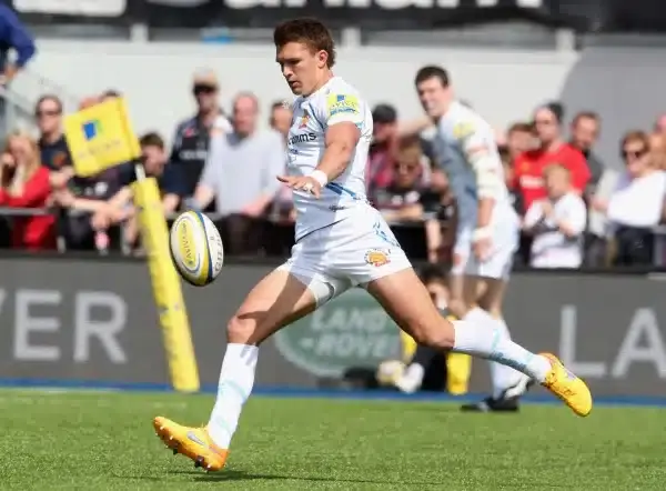during the Aviva Premiership match between Saracens and Exeter Chiefs at Allianz Park on May 10, 2015 in Barnet, England.
