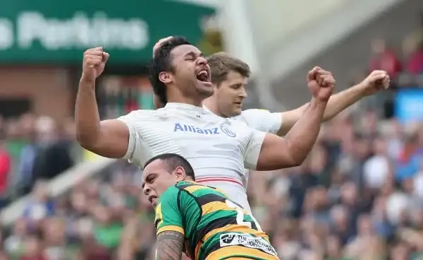 NORTHAMPTON, ENGLAND - MAY 23: Billy Vunipola of Saracens celebrates their victory during the Aviva Premiership play off semi final match between Northampton Saints and Saracens at Franklin's Gardens on May 23, 2015 in Northampton, England. (Photo by Davi