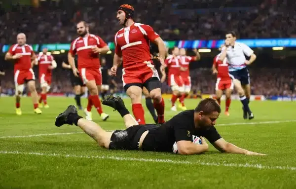 CARDIFF, WALES - OCTOBER 02: Dane Coles of the New Zealand All Blacks scores their fourth try during the 2015 Rugby World Cup Pool C match between New Zealand and Georgia at the Millennium Stadium on October 2, 2015 in Cardiff, United Kingdom. (Photo by R