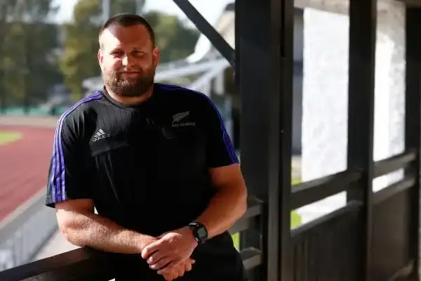 during a New Zealand All Blacks media session on October 12, 2015 in Swansea, United Kingdom.