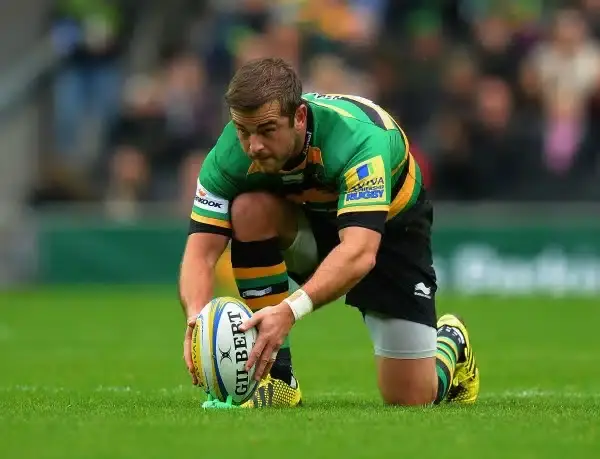 xxxx of Northampton Saints is tackled by xxxx of Newcastle Falcons during the Aviva Premiership match between Northampton Saints and Newcastle Falcons at StadiumMK on October 24, 2015 in Milton Keynes, England.