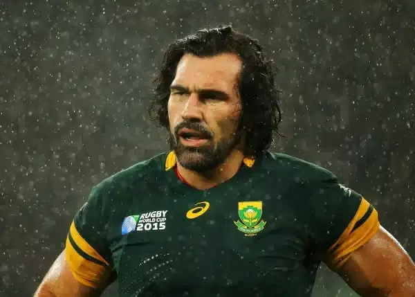 LONDON, ENGLAND - OCTOBER 24: Victor Matfield of South Africa stands dejected as the rain falls down during the 2015 Rugby World Cup Semi Final match between South Africa and New Zealand at Twickenham Stadium on October 24, 2015 in London, United Kingdom.