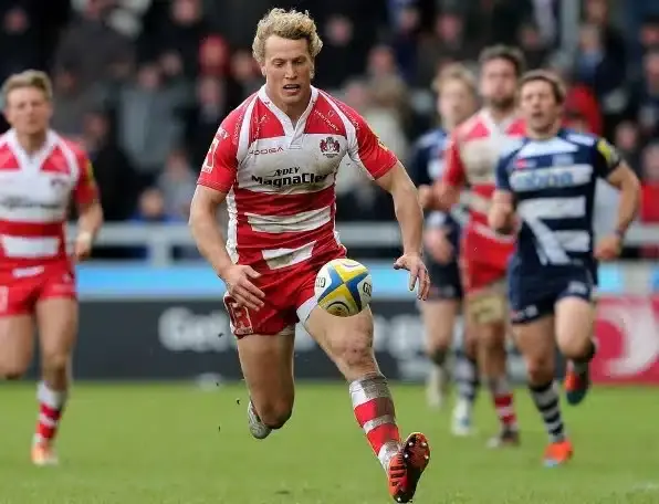 SALFORD, ENGLAND - MARCH 29: Billy Twelvetrees of Gloucester retrieves a ball during the Aviva Premiership rugby match between Sale Sharks and Gloucester Rugby at AJ Bell Stadium on March 29, 2015 in Salford, England. (Photo by Jan Kruger/Getty Images)