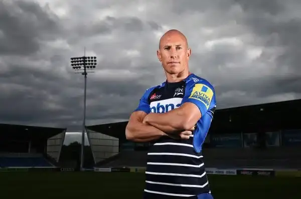 SALFORD, ENGLAND - SEPTEMBER 03: (Editors note: A high pass filter has been applied to this image) Peter Stringer of Sale Sharks poses for a portrait at the photocall held at the AJ Bell Stadium on September 3, 2015 in Salford, England. (Photo by Alex Liv