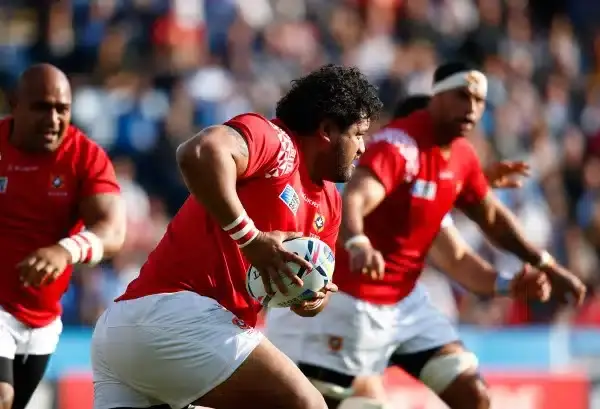 LEICESTER, ENGLAND - OCTOBER 04: Opeti Fonua of Tonga runs with the ball during the 2015 Rugby World Cup Pool C match between Argentina and Tonga at Leicester City Stadium on October 4, 2015 in Leicester, United Kingdom. (Photo by Laurence Griffiths/Getty