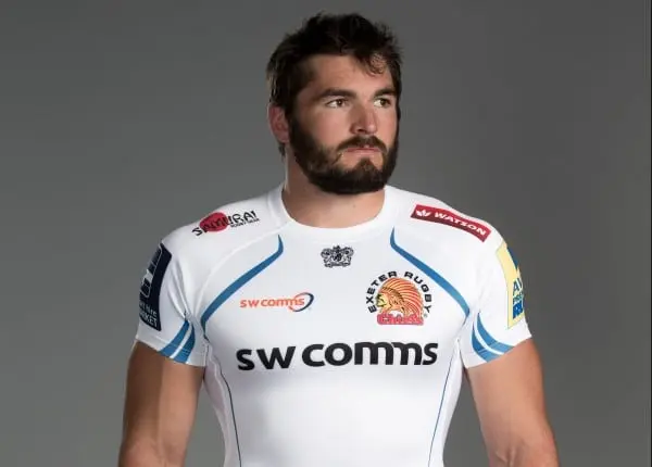 Don Armand of Exeter Chiefs poses for a picture during the Exeter Chiefs photocall for BT at Sandy Park Stadium on September 8, 2015 in Exeter, England. (Photo by Julian Finney/Getty Images for BT)