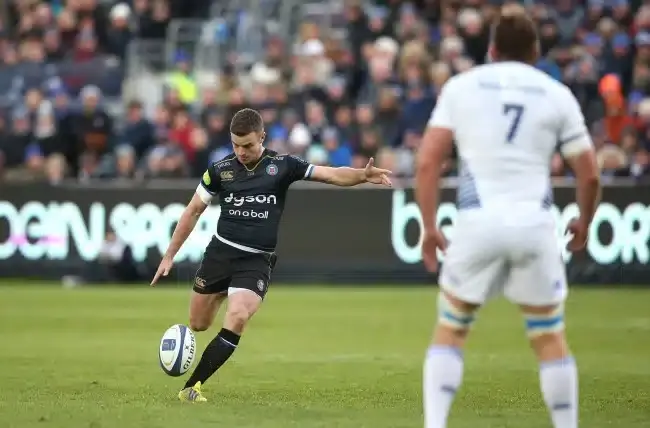 BATH, ENGLAND - NOVEMBER 21: George Ford of Bath drops a goal during the European Rugby Champions Cup match between Bath and Leinster at the Recreation Ground on November 21, 2015 in Bath, England. (Photo by David Rogers/Getty Images)
