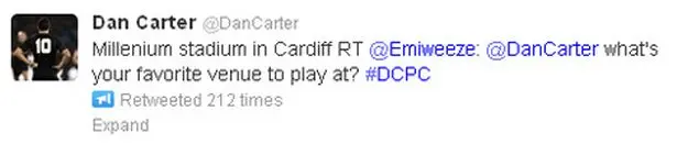 dan carter millennium stadium tweet 415590799