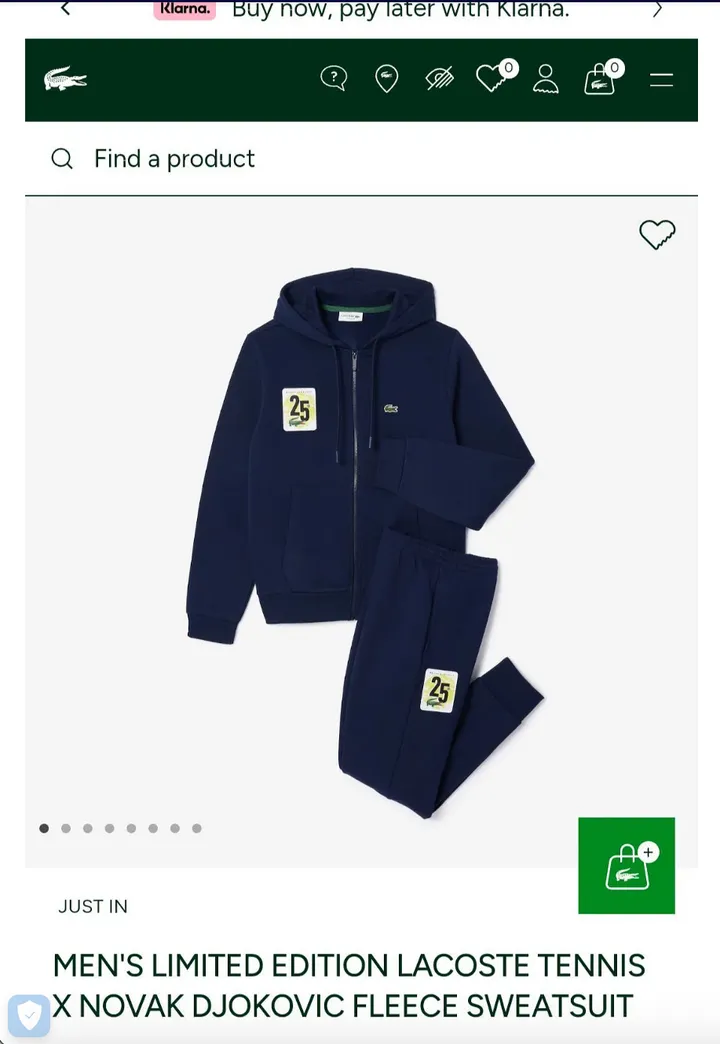 Novak Djokovic's pre-emptive sweatshirt on Lacoste website