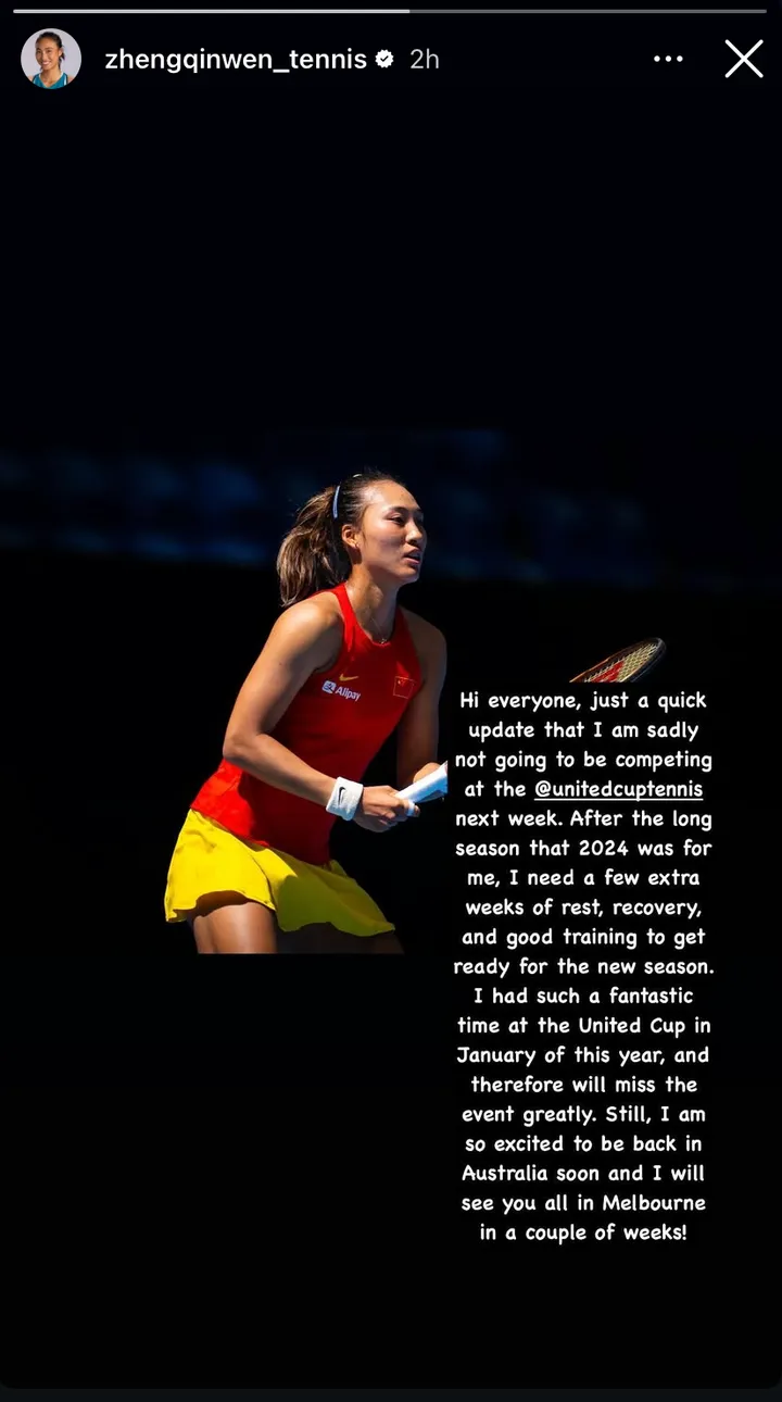 Zheng Qinwen updated fans using social media on Saturday afternoon.