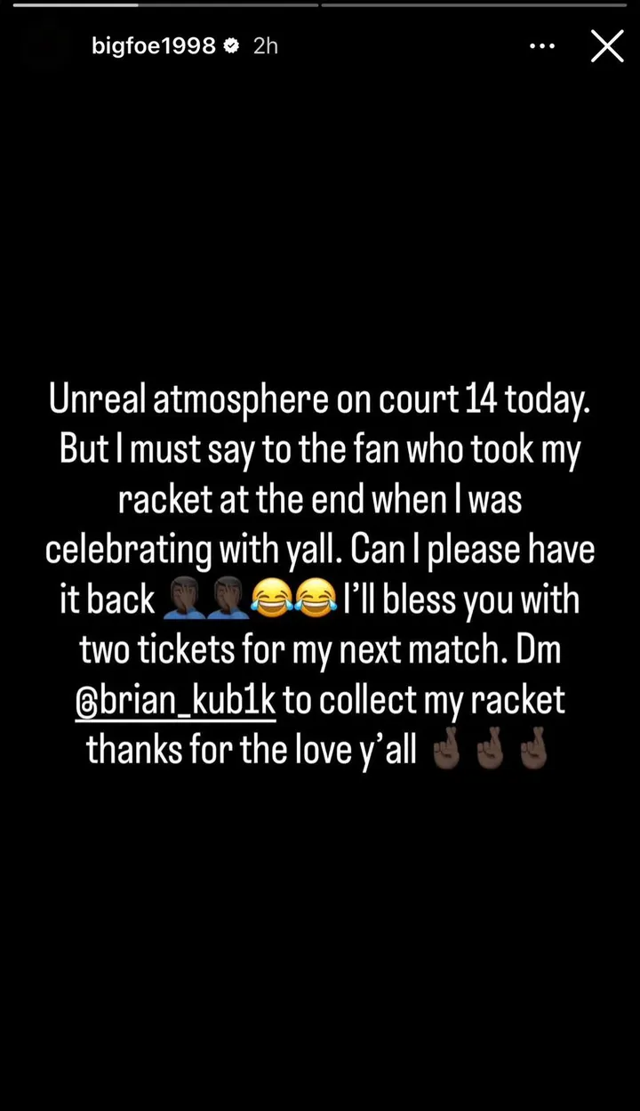 Tiafoe's Instagram stories