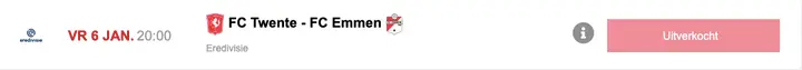 Op de website van FC Twente is geen enkele ticket meer beschikbaar.