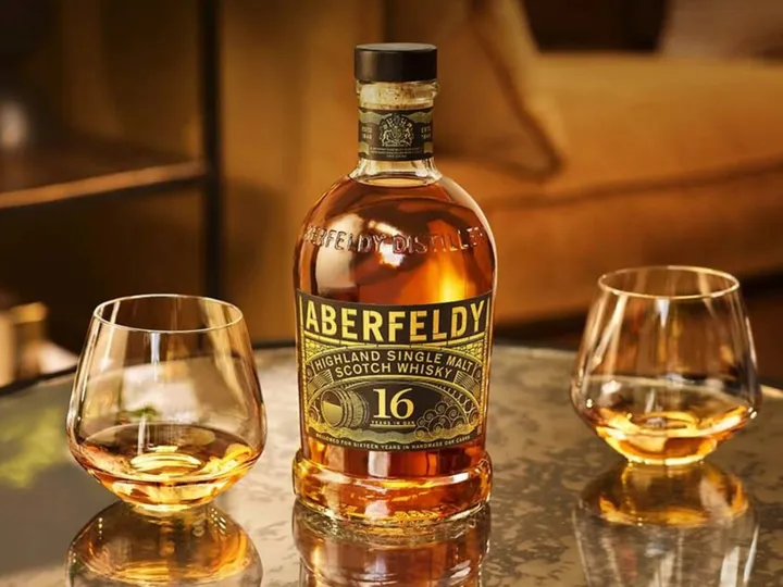 Aberfeldy whisky bottle on display
