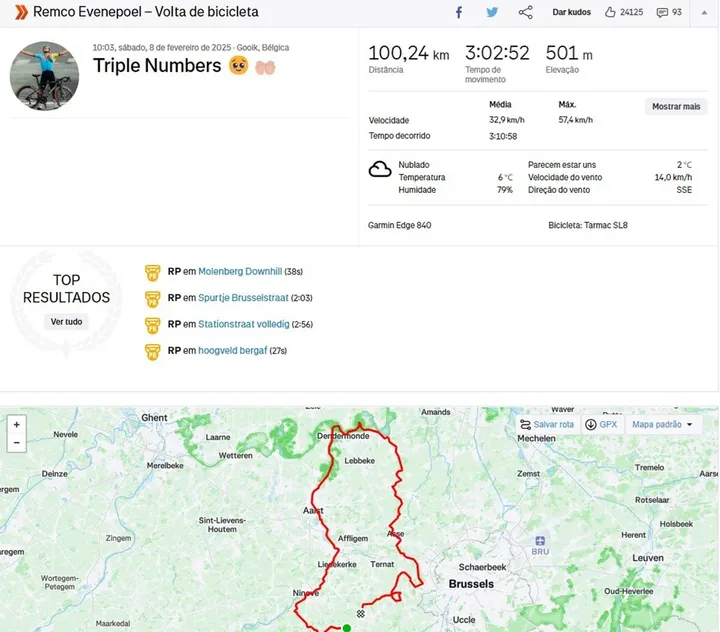 Remco Evenepoel's training op 8 februari 2025