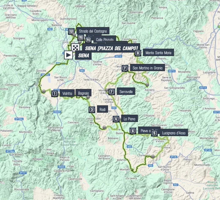 Kaart Strade Bianche 2025