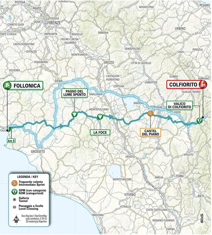Kaart Tirreno-Adriatico 2025 etappe 3