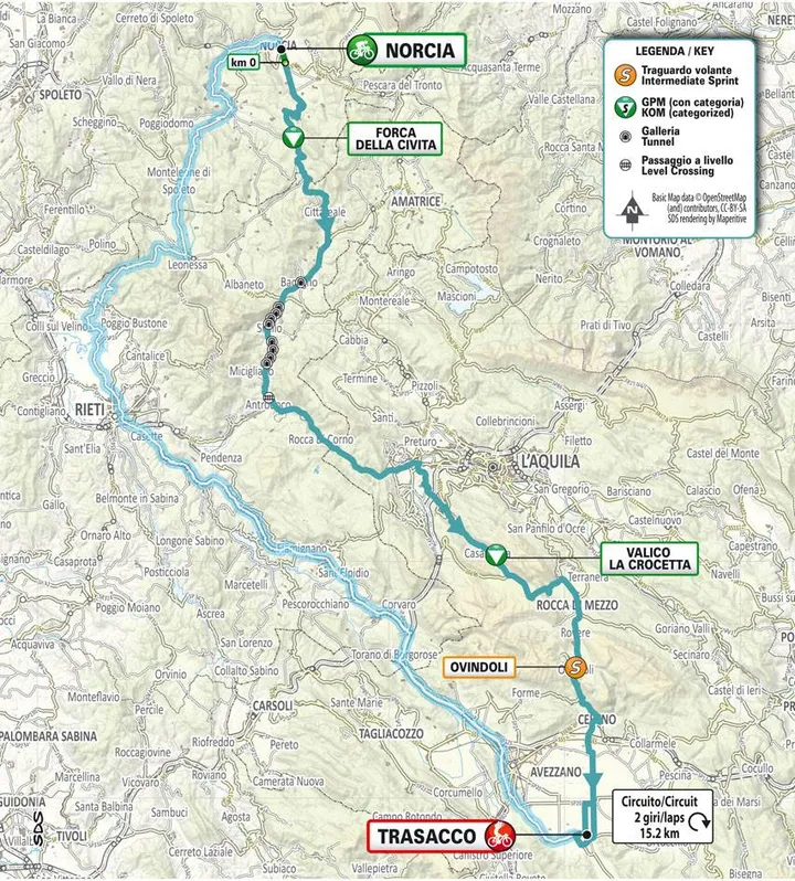 Kaart Tirreno-Adriatico 2025 etappe 4