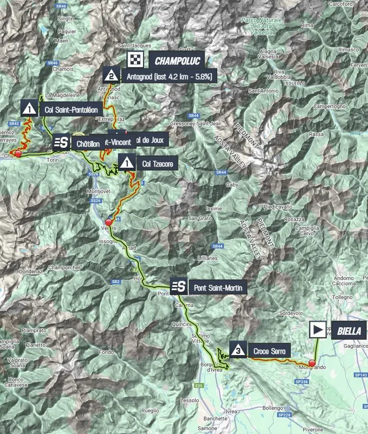 Kaart Giro d'Italia 2025 etappe 19